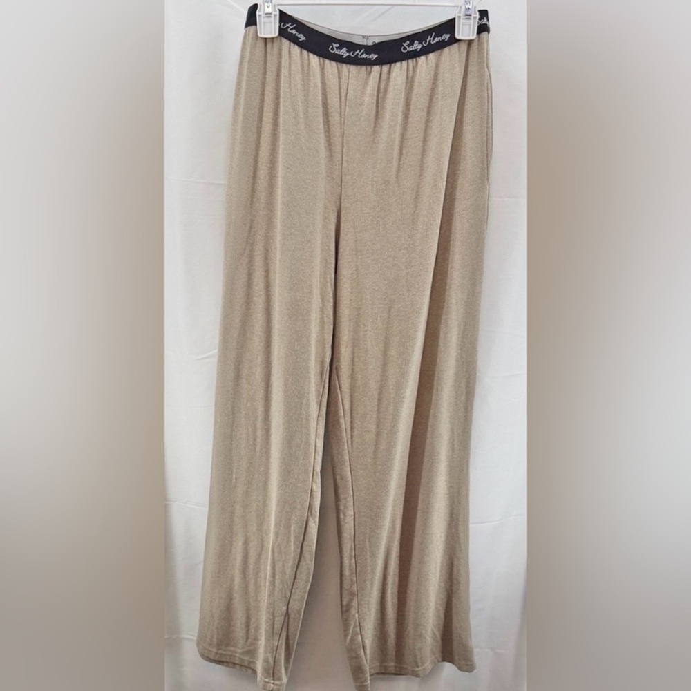Salty Honey Beige Ribbed Wide Leg Slumber Pants Size Large